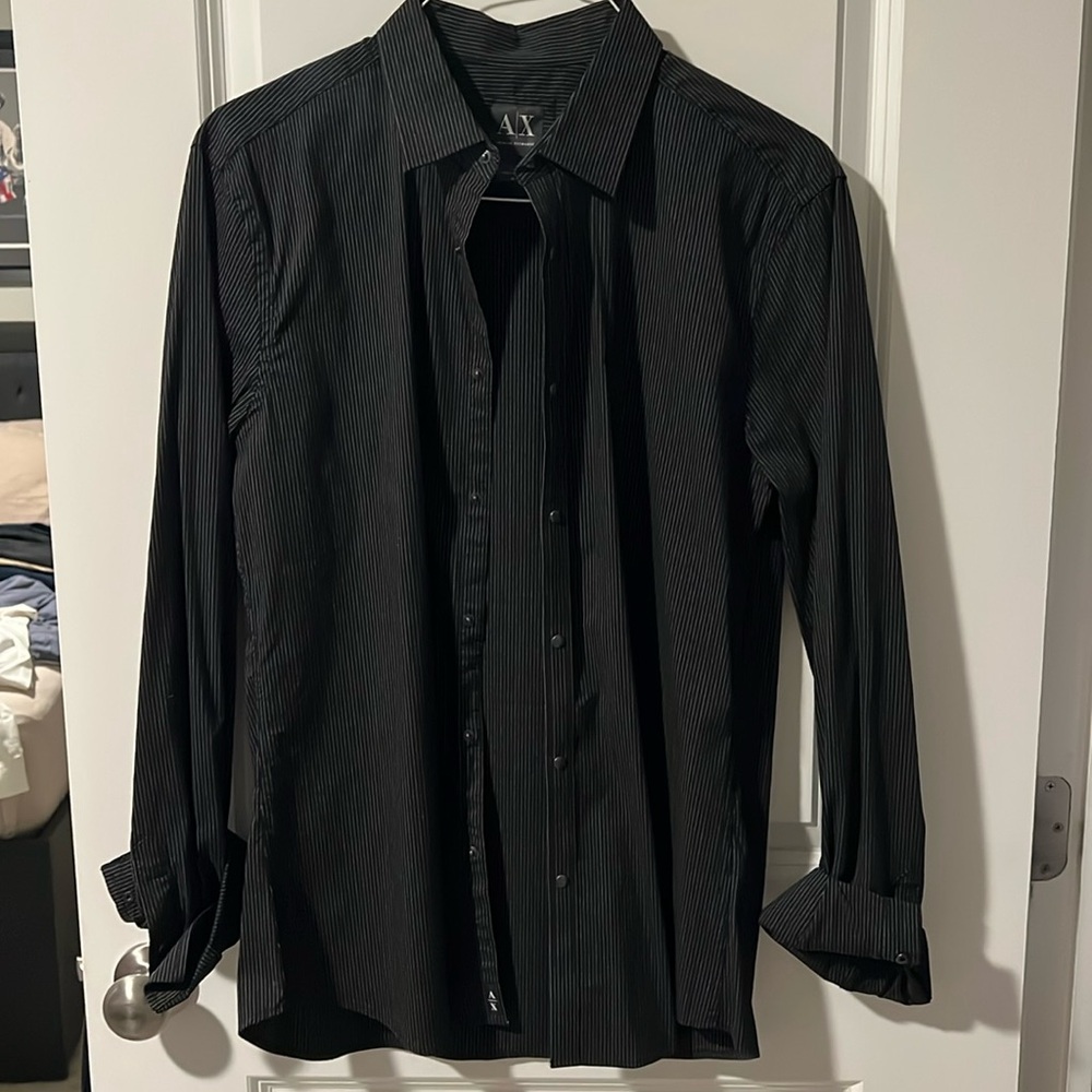 Armani Exchange striped black button down shirt size medium